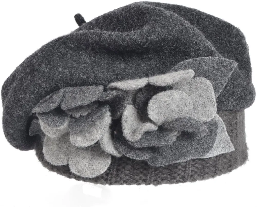 Lady French Beret 100% Wool Beret Floral Dress Beanie Winter Hat