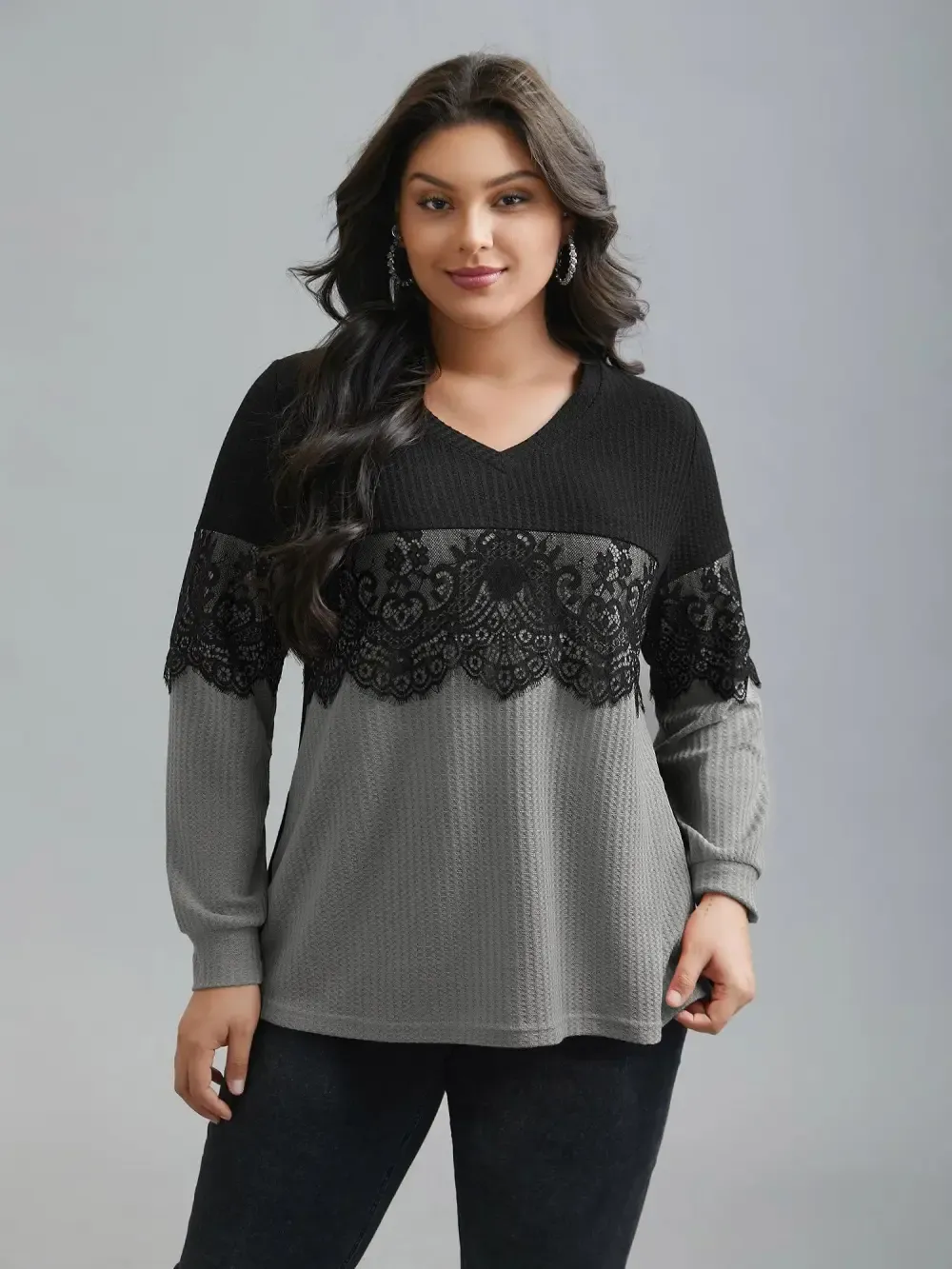 Crochet Lace Mesh Contrast Patchwork Top