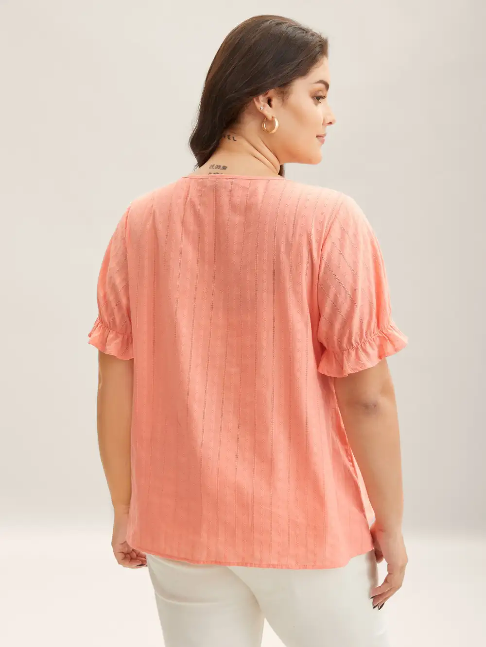 Cotton Square Neck Ruffled Sleeve Shirt