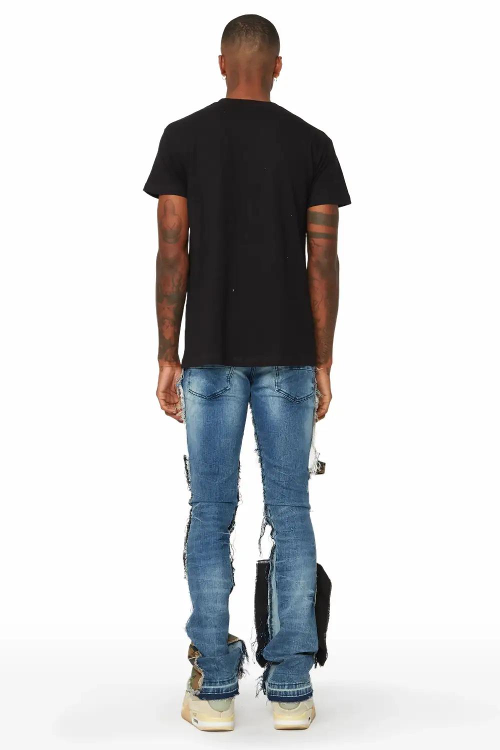 Hugo Blue/Camo Stacked Patchwork Flare Jean