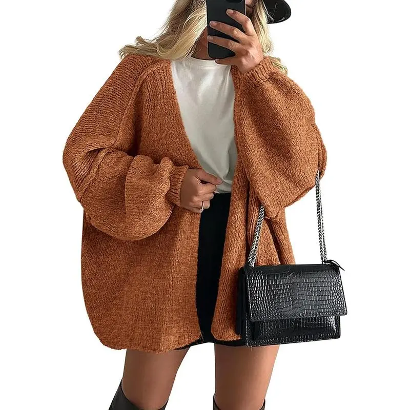 Fall 2025 Women’s Knit Cardigan – Oversized Fit, Lantern Sleeves, Open Front Lightweight Sweater