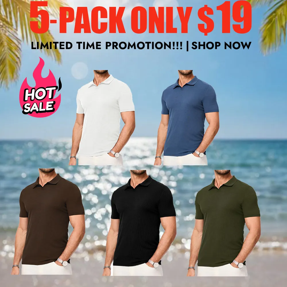 Men's Muscle V Neck Polo Shirts Casual Short Sleeve Slim Fit Ribbed Golf T Shirt Athletic Tee Shortsleeve Menswear Top