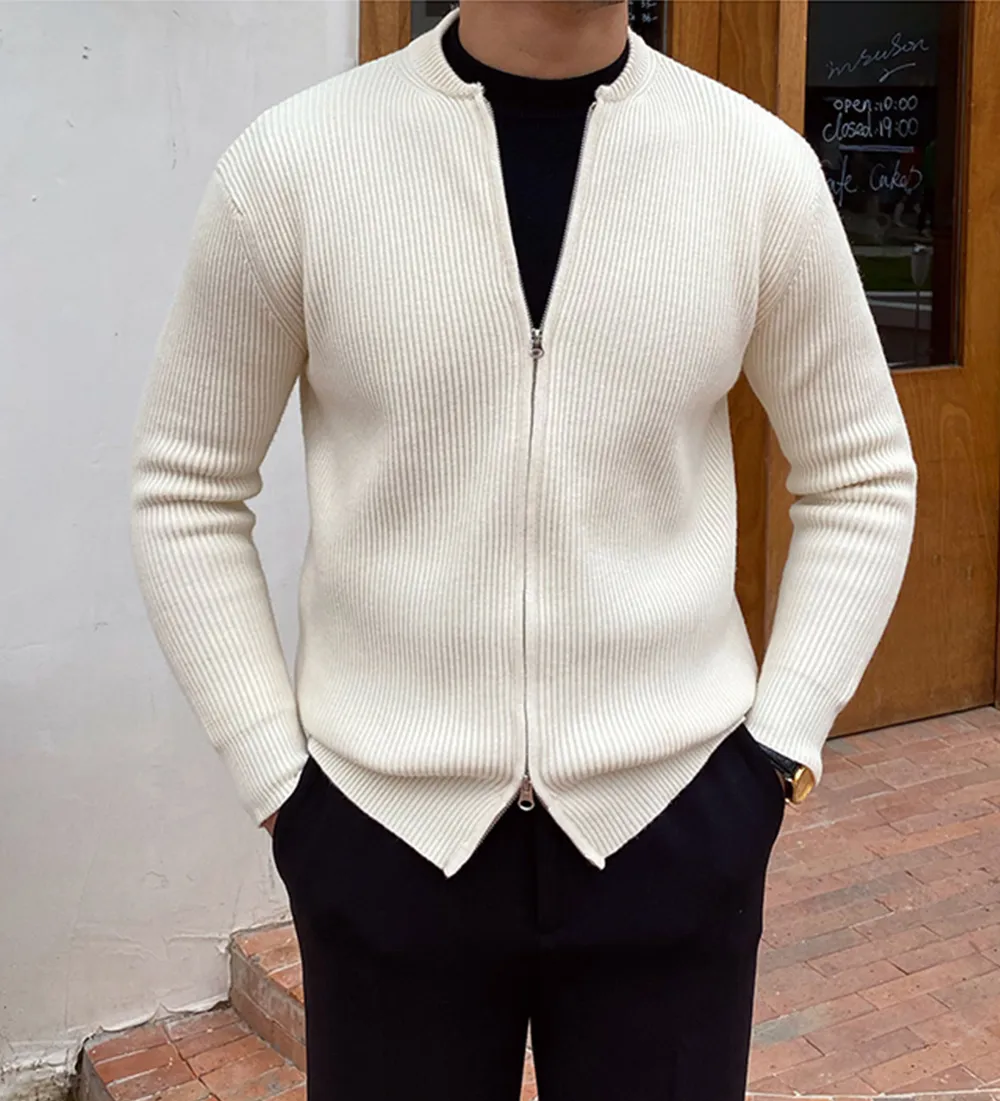 Gentleman's Elegant Plain Zipper Sweater Coat