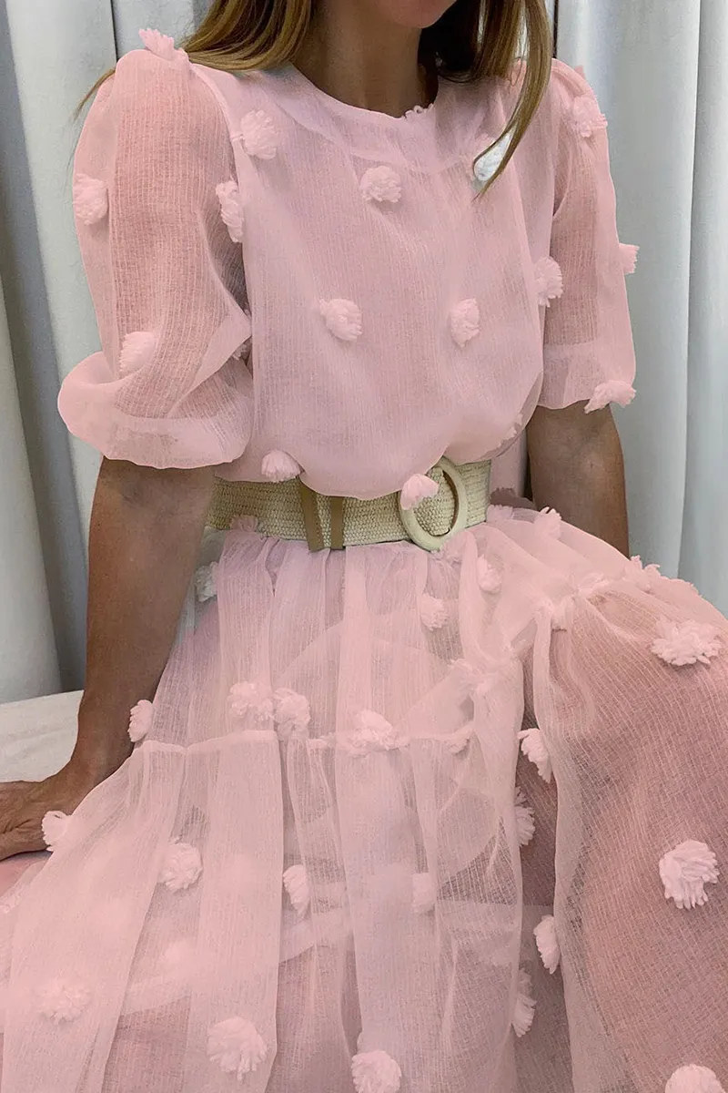 Casual Solid Patchwork O Neck Cake Skirt Dresses