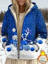 Women's Winter Coat Fleece Jacket Casual Jacket Warm Zipper Pocket Print Fashion Casual Christmas Street Casual Regular Hooded Regular Fit Long Sleeve Outerwear Red Blue Purple Spring Fall