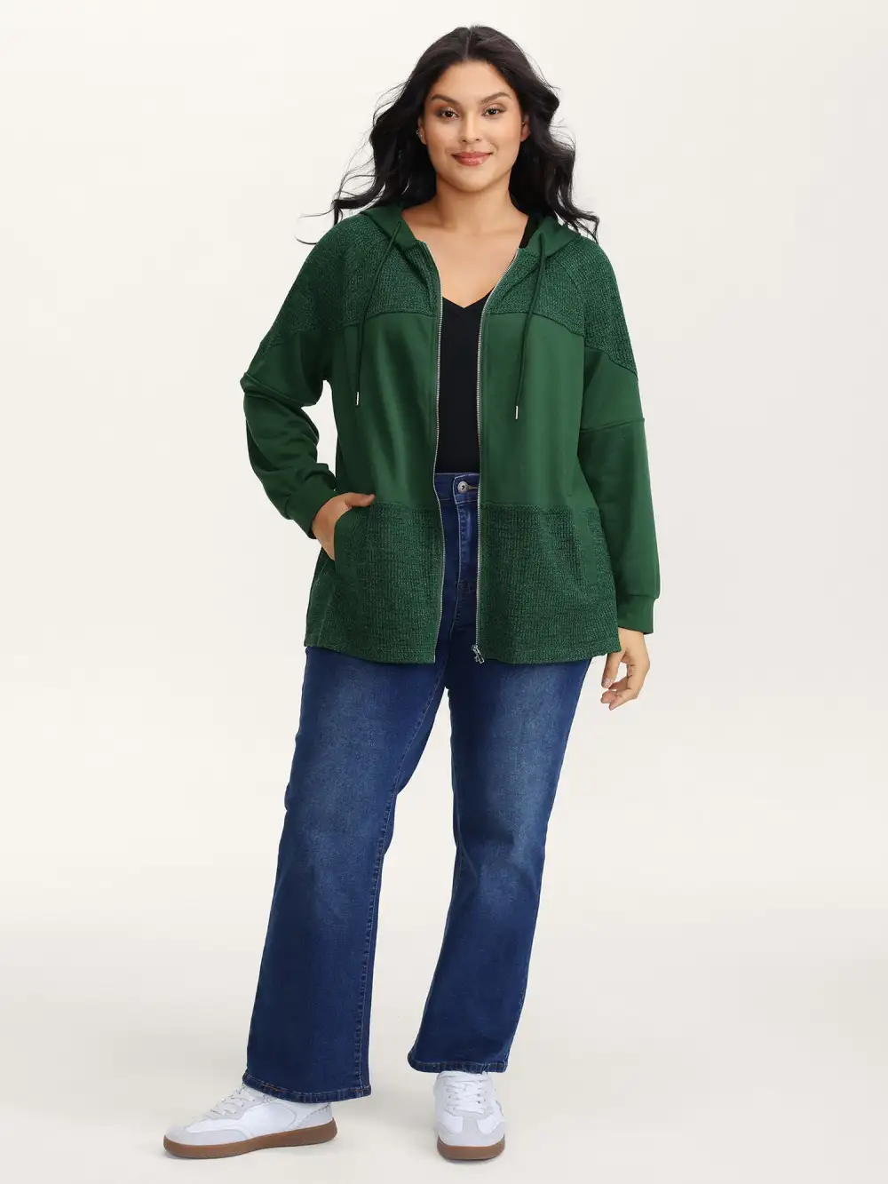 Color Contrast Textured Zipper Jacket