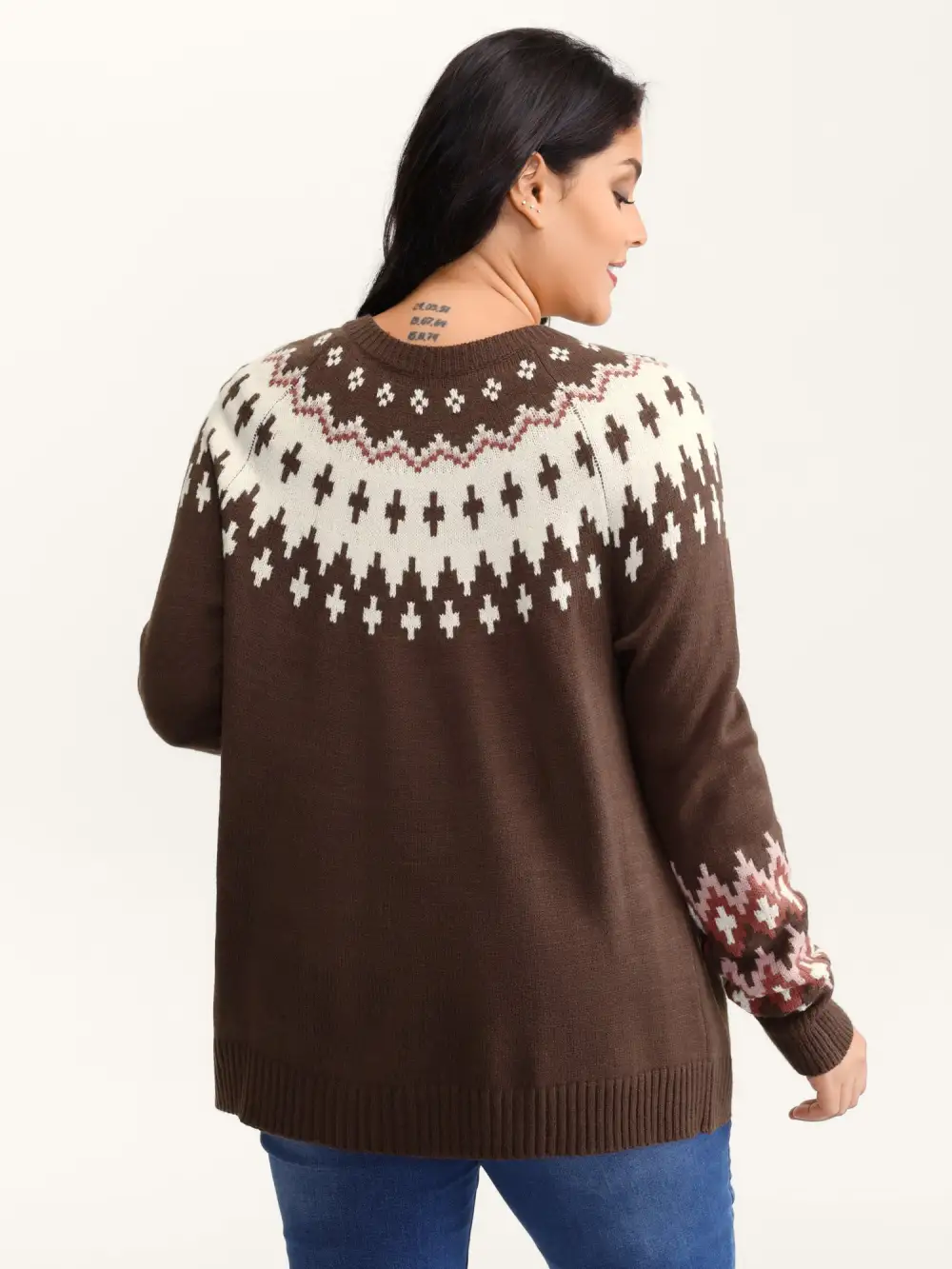 Fair-Isle Yoke Button Knit Cardigan
