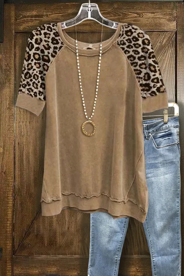 Vintage Leopard Print Short Sleeve Top