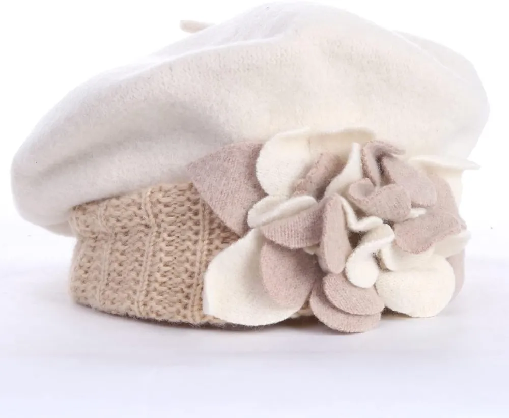Lady French Beret 100% Wool Beret Floral Dress Beanie Winter Hat