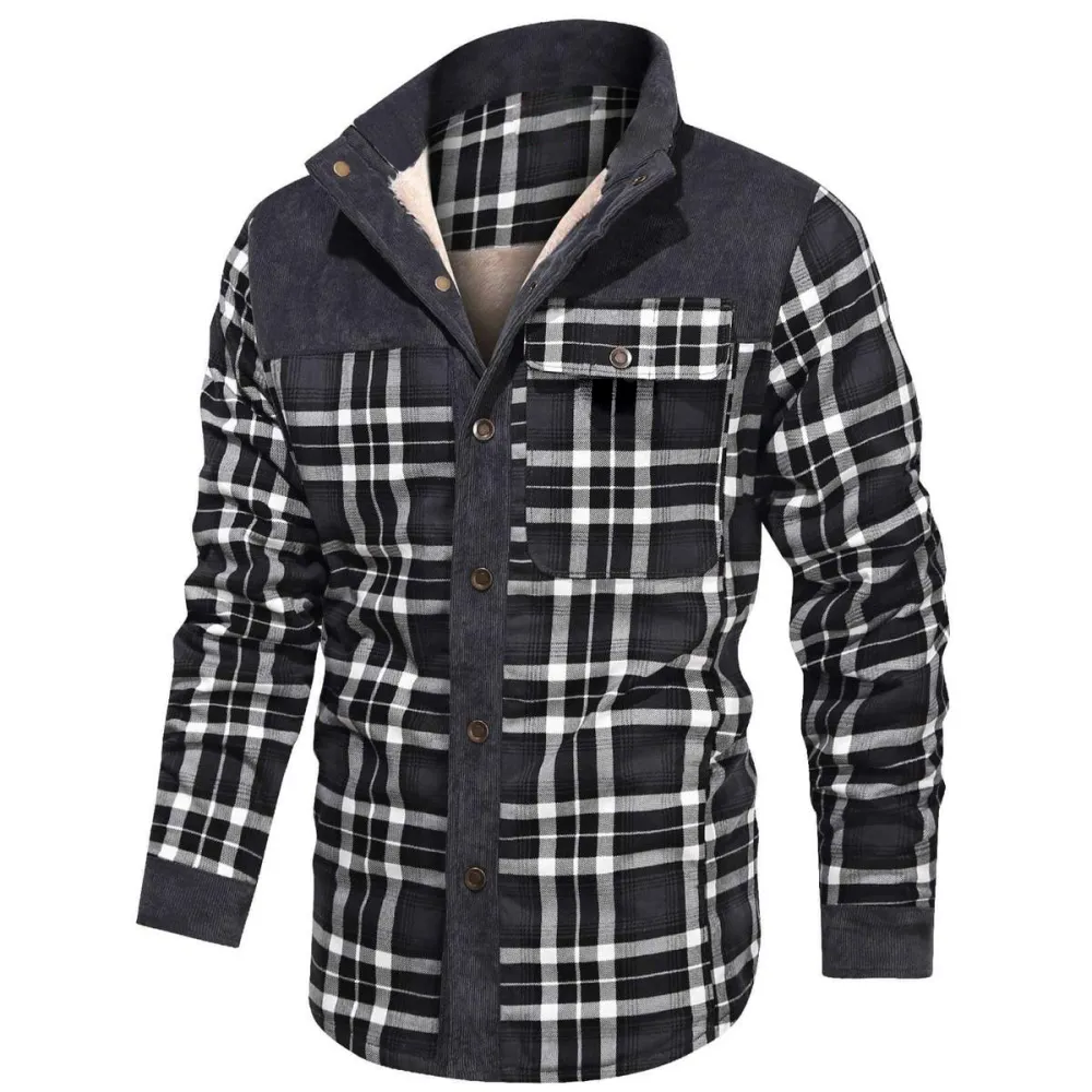 Men's Retro Check Pattern Stitching Warm Wanderer Jacket