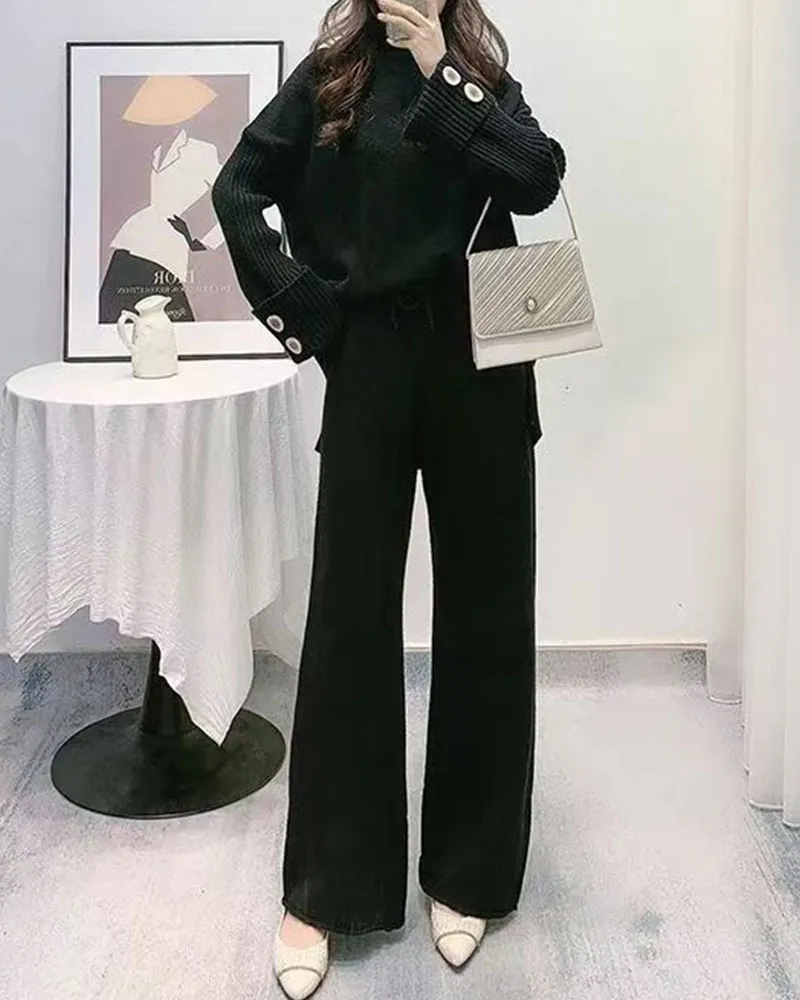 Knit Button Loose Two-Piece Set