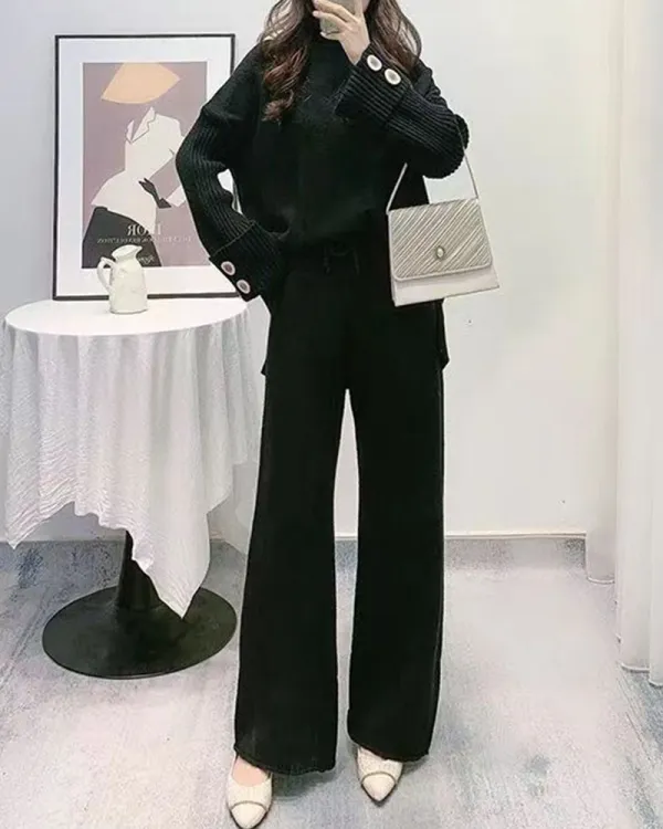 Knit Button Loose Two-Piece Set