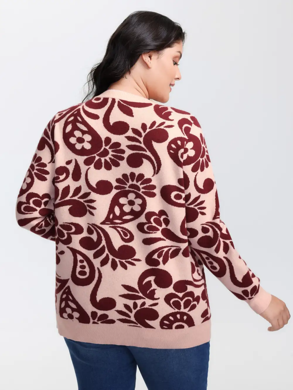 Jacquard Floral Print Button Knit Cardigan