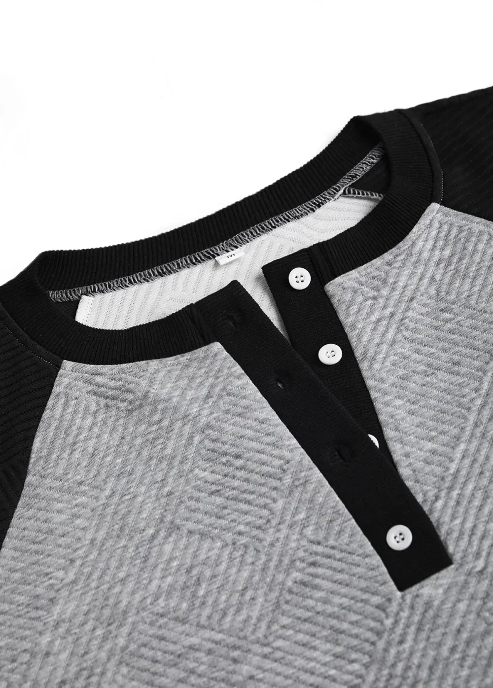 Light Grey Button Long Sleeve Split Neck Sweatshirt