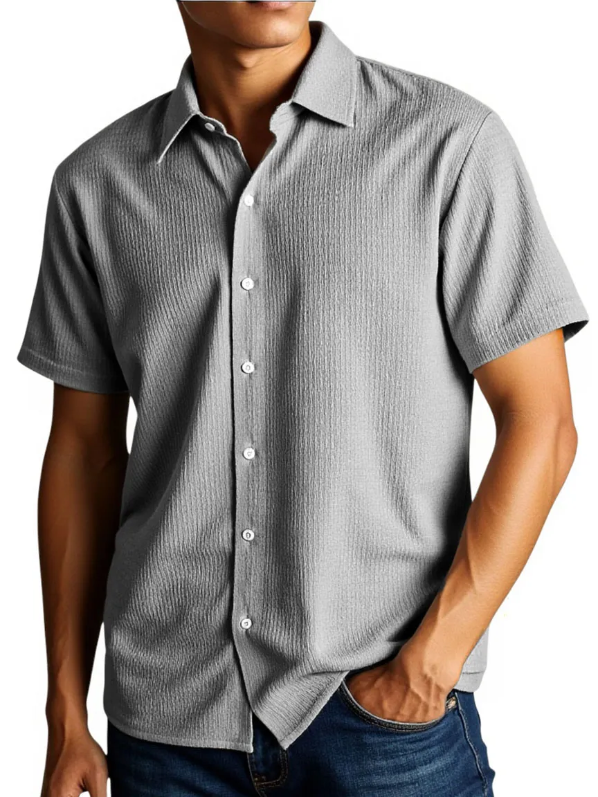 Men's Stylish And Comfortable Everyday Texture Fabric Short-sleeved Lapel Shirt