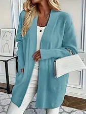 Women's Sweater Cardigan Elegant Fashion Streetwear Pure Color Open Front Pocket Knitted Long Sleeve Regular Tops Knit Outdoor Daily Weekend Black White Fall Winter