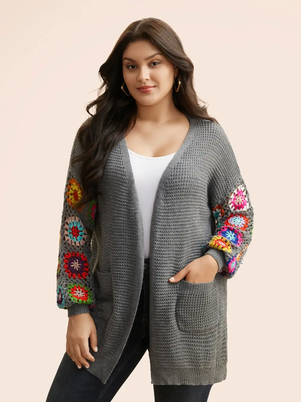 Crochet Floral Drop Shoulder Cut Out Cardigan