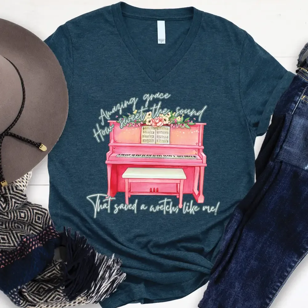 Amazing Grace Piano V-Neck