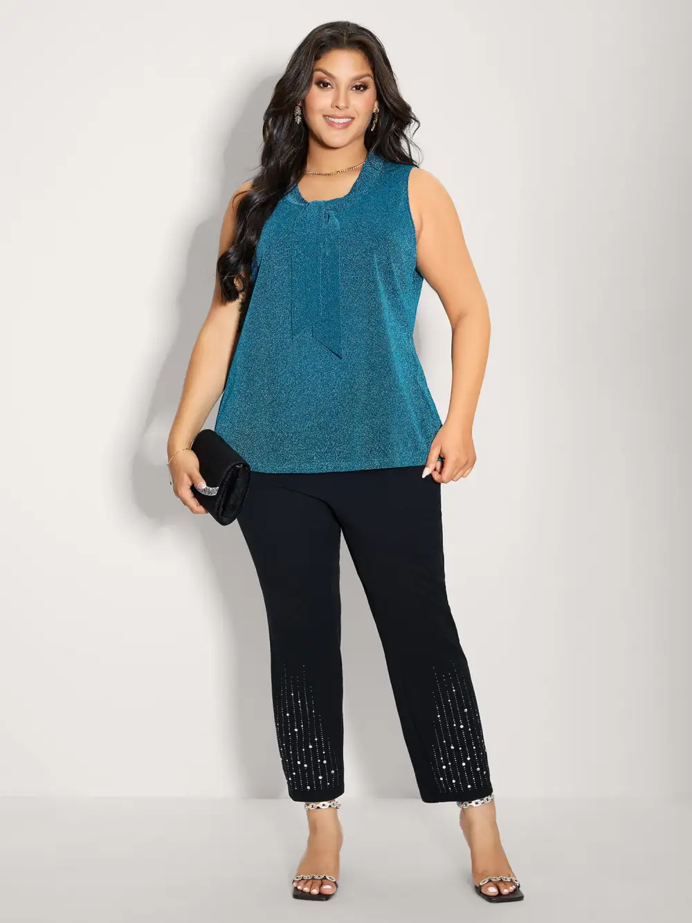 Lurex Butterfly Knot Collar Lined Tank Top