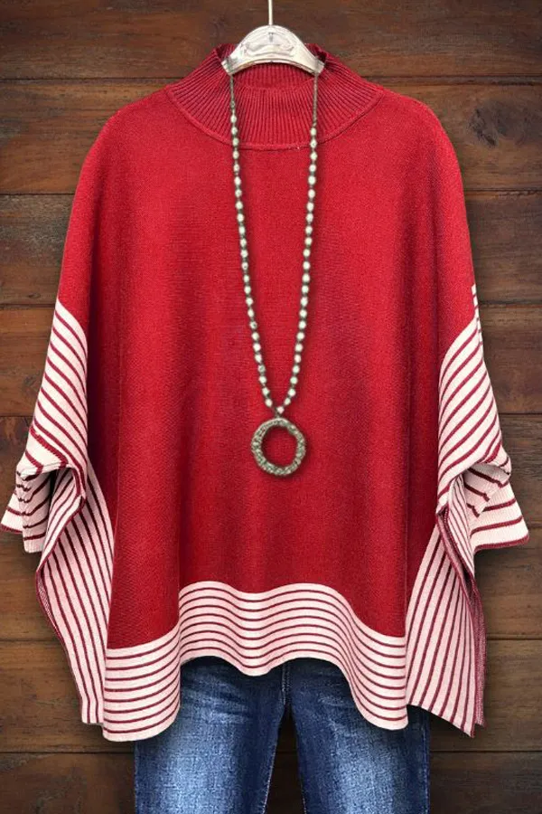 Casual Striped Batwing Sleeve Side Slit Sweater