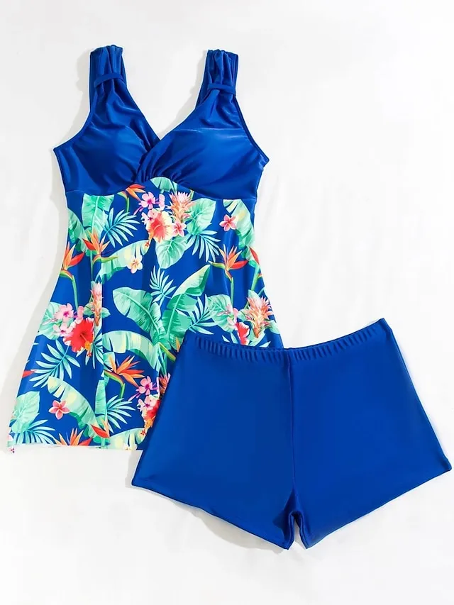 Women's Swimwear Tankini 2 Piece Normal Swimsuit 2 Piece Printing Floral Black Pink Red Navy Blue Royal Blue Tank Top Bathing Suits Sports Beach Wear Summer