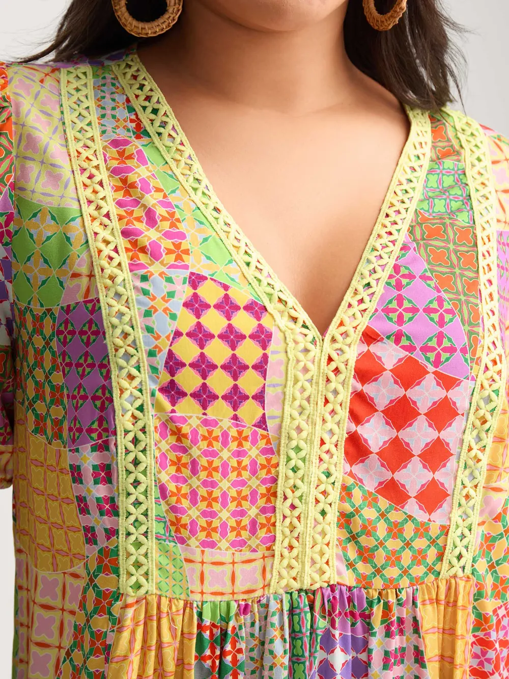 Vibrant Collage Print Babydoll Top