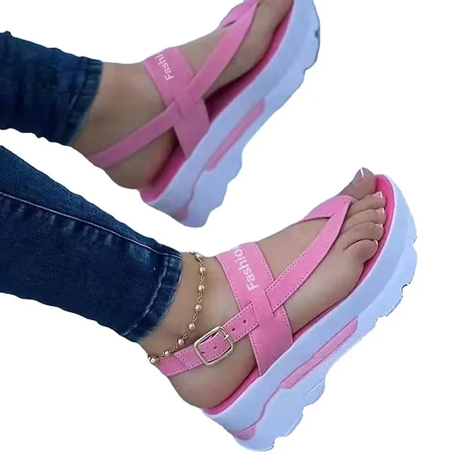 Women's Sandals Platform Sandals Outdoor Daily Summer Buckle Platform Peep Toe Casual Minimalism Walking Shoes PU Leather Microfiber Buckle Solid Color Solid Colored Black Pink Blue