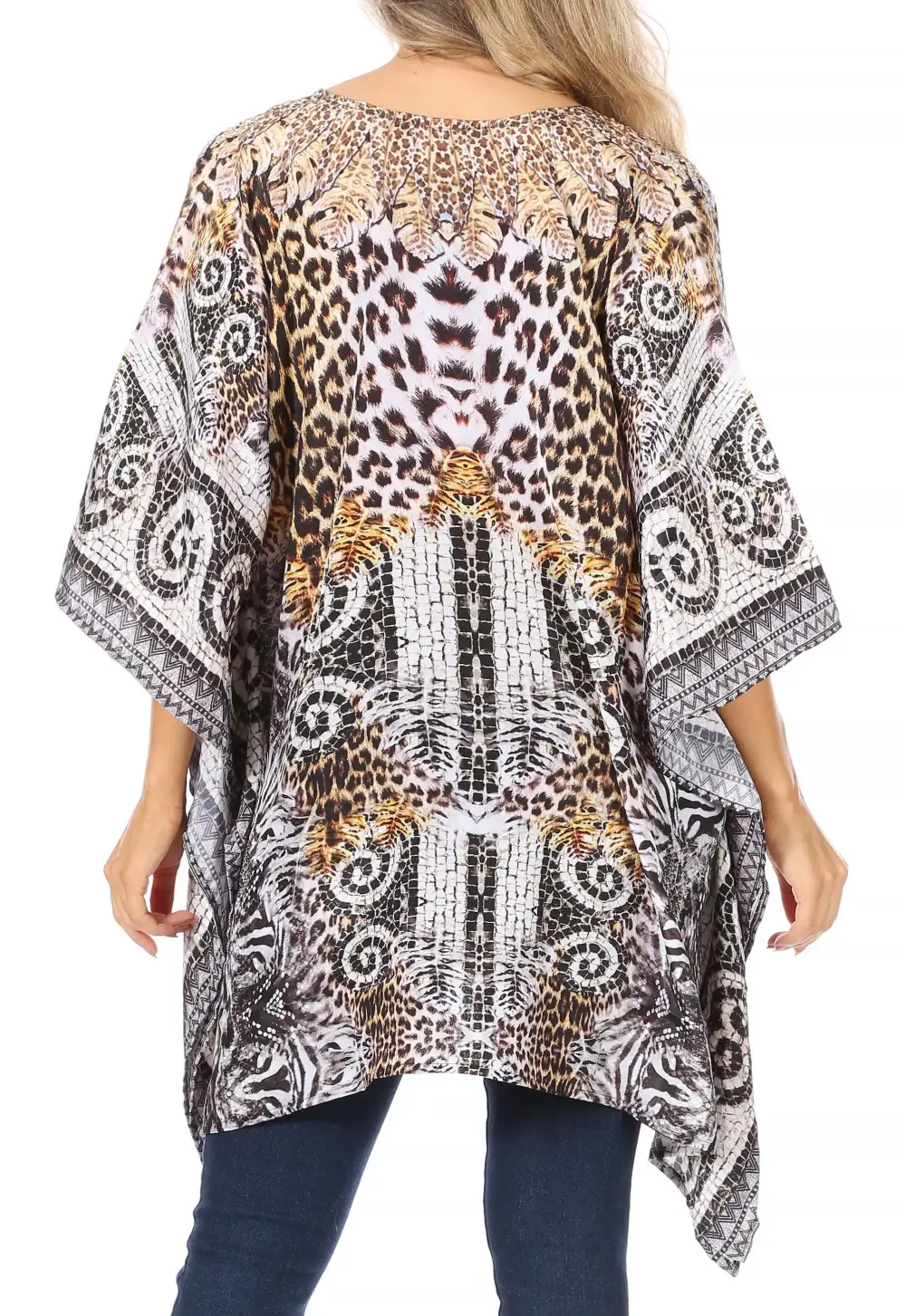 Women's Caftan Poncho Cover up V neck Top Lace up With Rhinestone