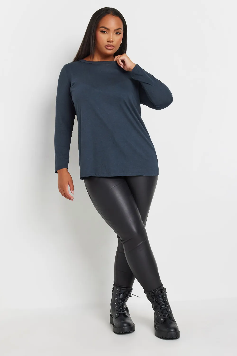YOURS Curve Black Cotton Long Sleeve T-Shirt