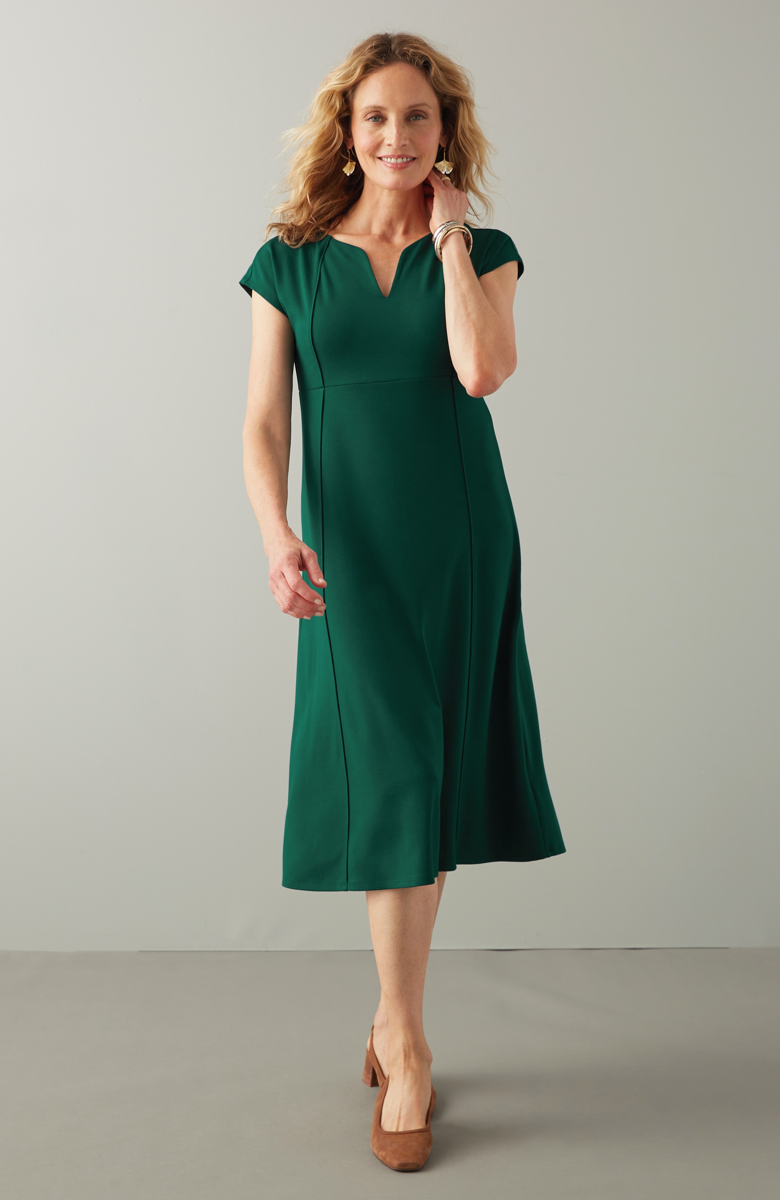 Wearever Seamed Split-Neck Dress