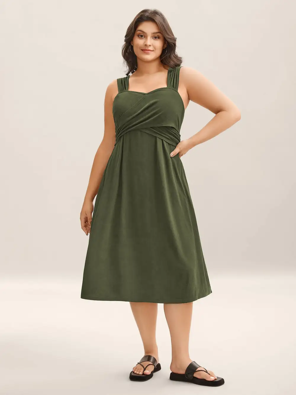 Crosswrap Bodice Pockets Midi Dress