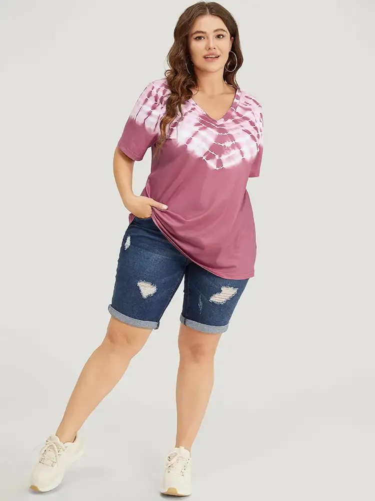 Tie Dye Short Sleeve V Neck T-shirt