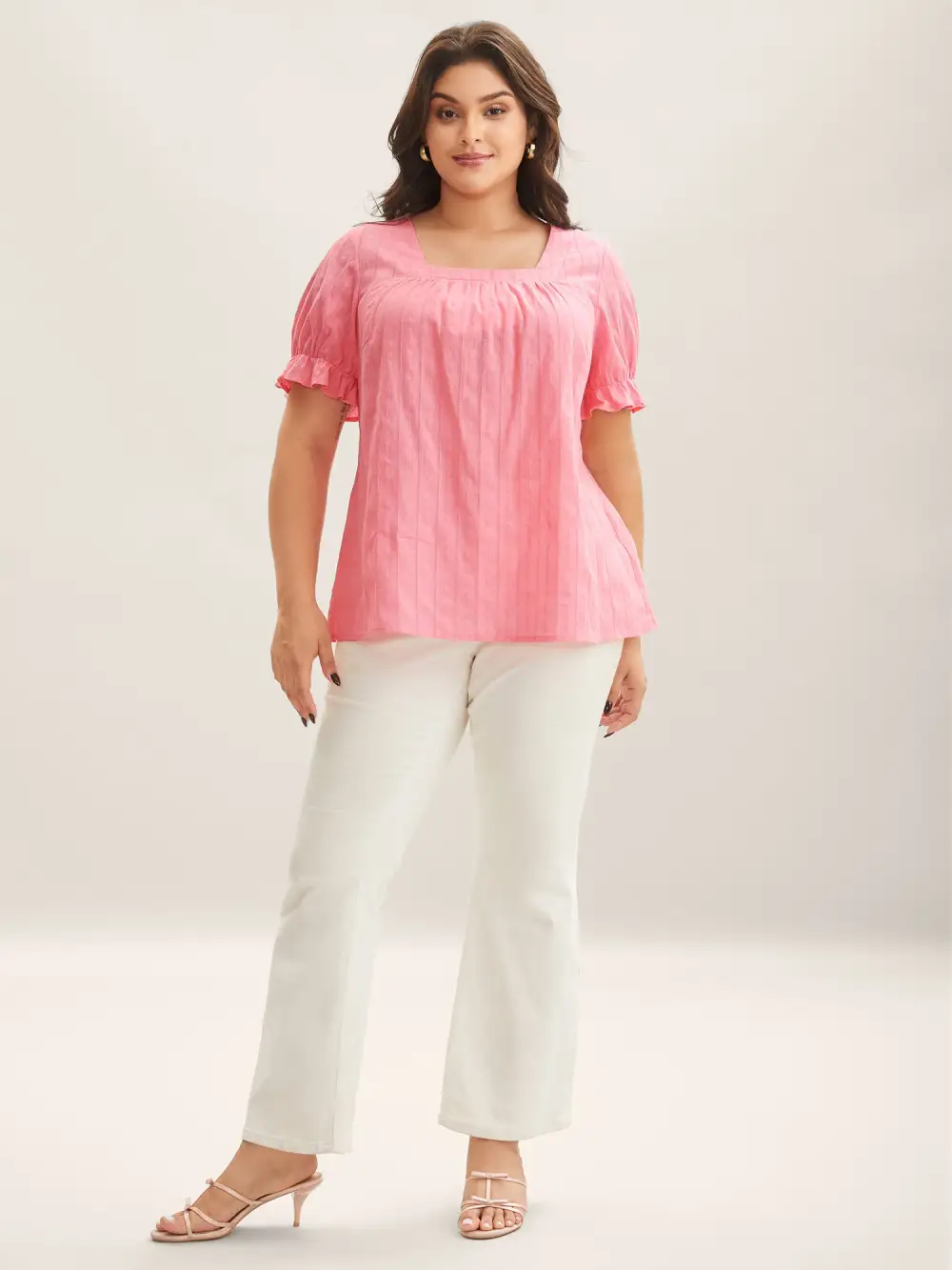 Cotton Square Neck Ruffled Sleeve Shirt