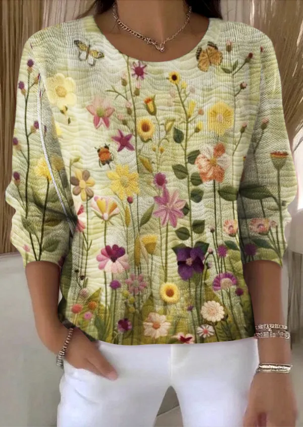 Floral Cotton Regular Fit Casual Sweater