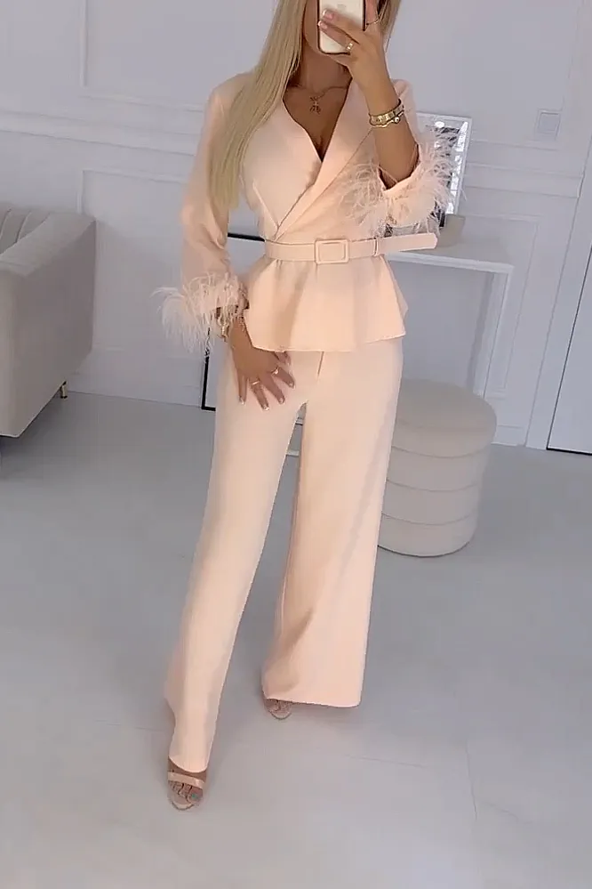 Women's solid color hair top and pants two-piece set