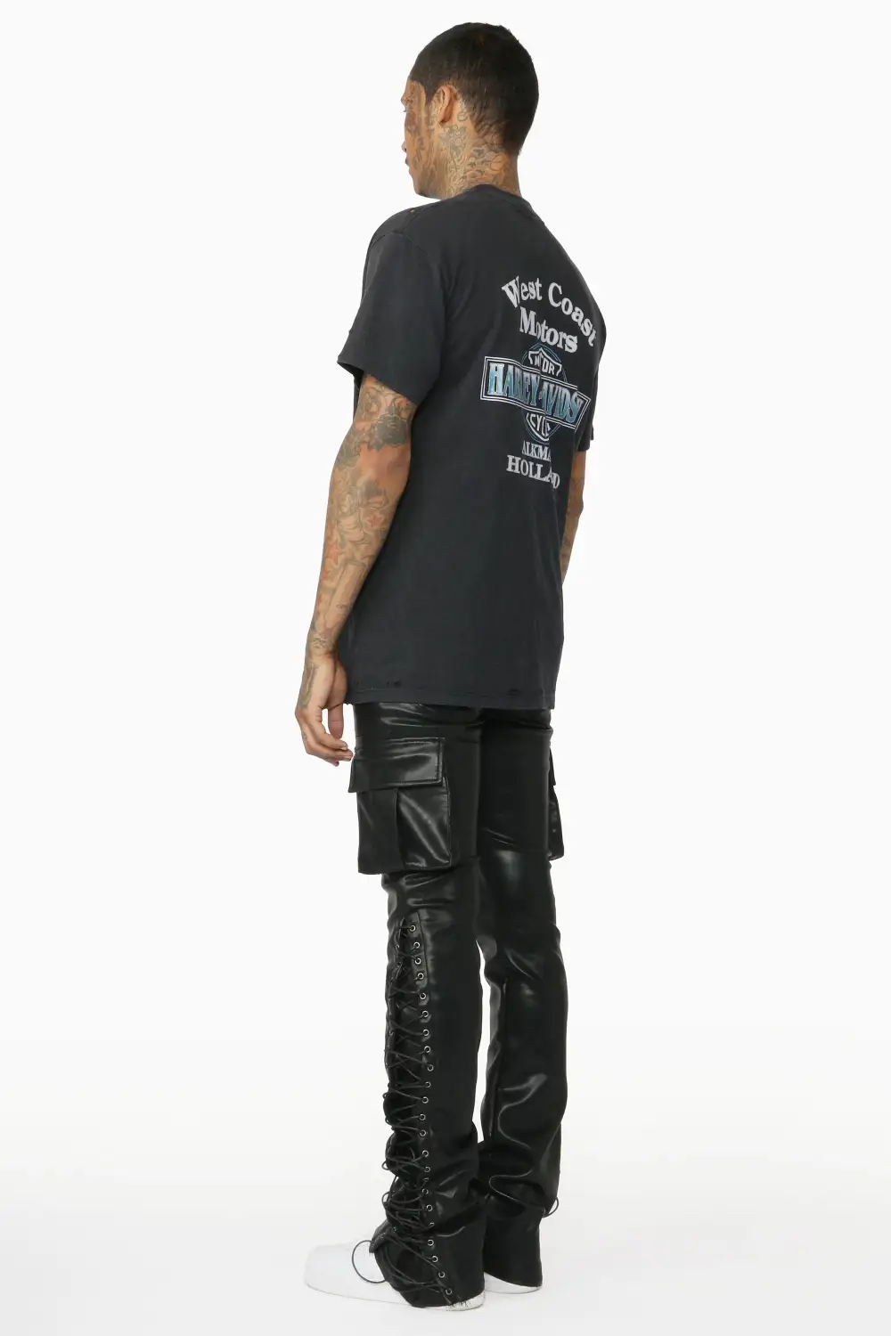 Honor Black Faux Leather Stacked Flare Jean