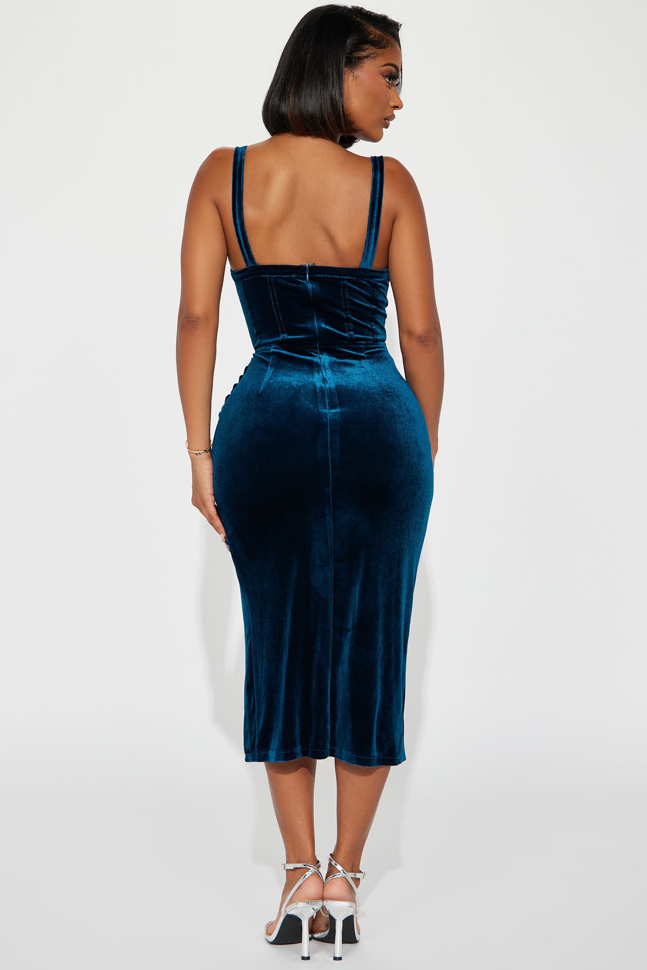 Kiara Velvet Midi Dress - Teal