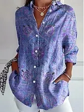 Women's Shirt Floral Graphic Vintage Daily Casual Long Sleeve Shirt Collar Regular Tops Daily Holiday Print Black And White Black Purple Orange Summer Spring