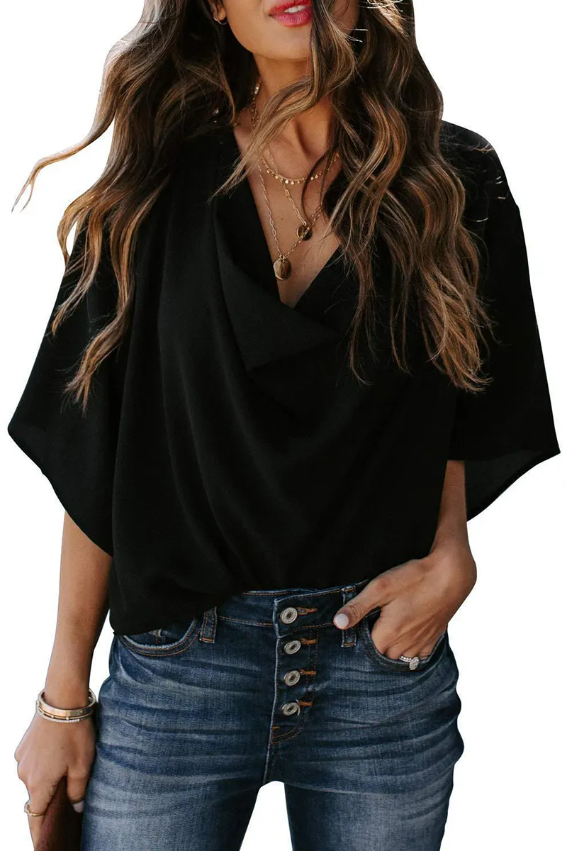 Casual Solid Flounce V Neck T-Shirts（7 colors）