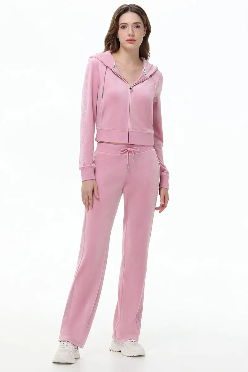 Lace Rhinestone Classic Track Pants