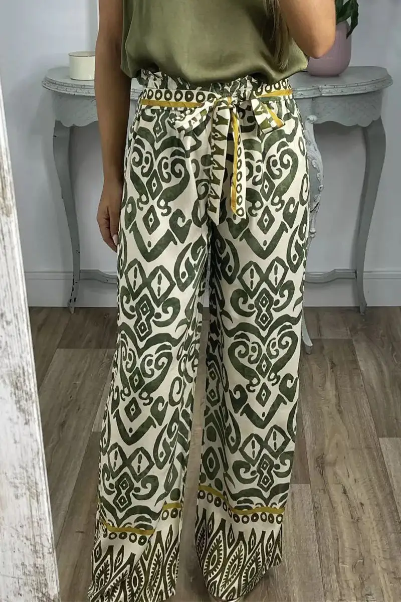 Casual Print Frenulum Loose Straight Full Print Bottoms(3 Colors)