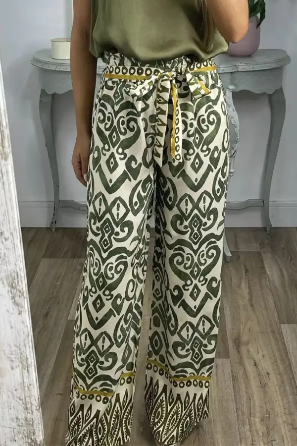 Casual Print Frenulum Loose Straight Full Print Bottoms(3 Colors)