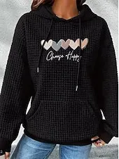 Women's Hoodies Graphic Letter Casual Long Sleeve Hooded Regular Tops Street Dailywear Casual Pocket Print Black White Dark Blue Gray Fall Winter