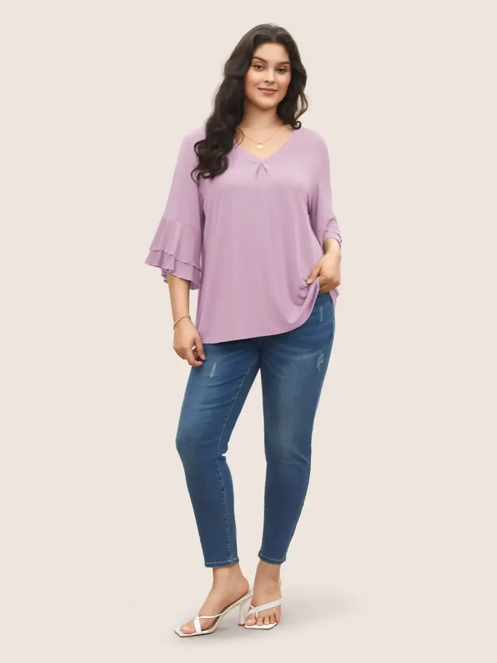 Supersoft Essentials Ruffle Layered Sleeve Pleated T-Shirt