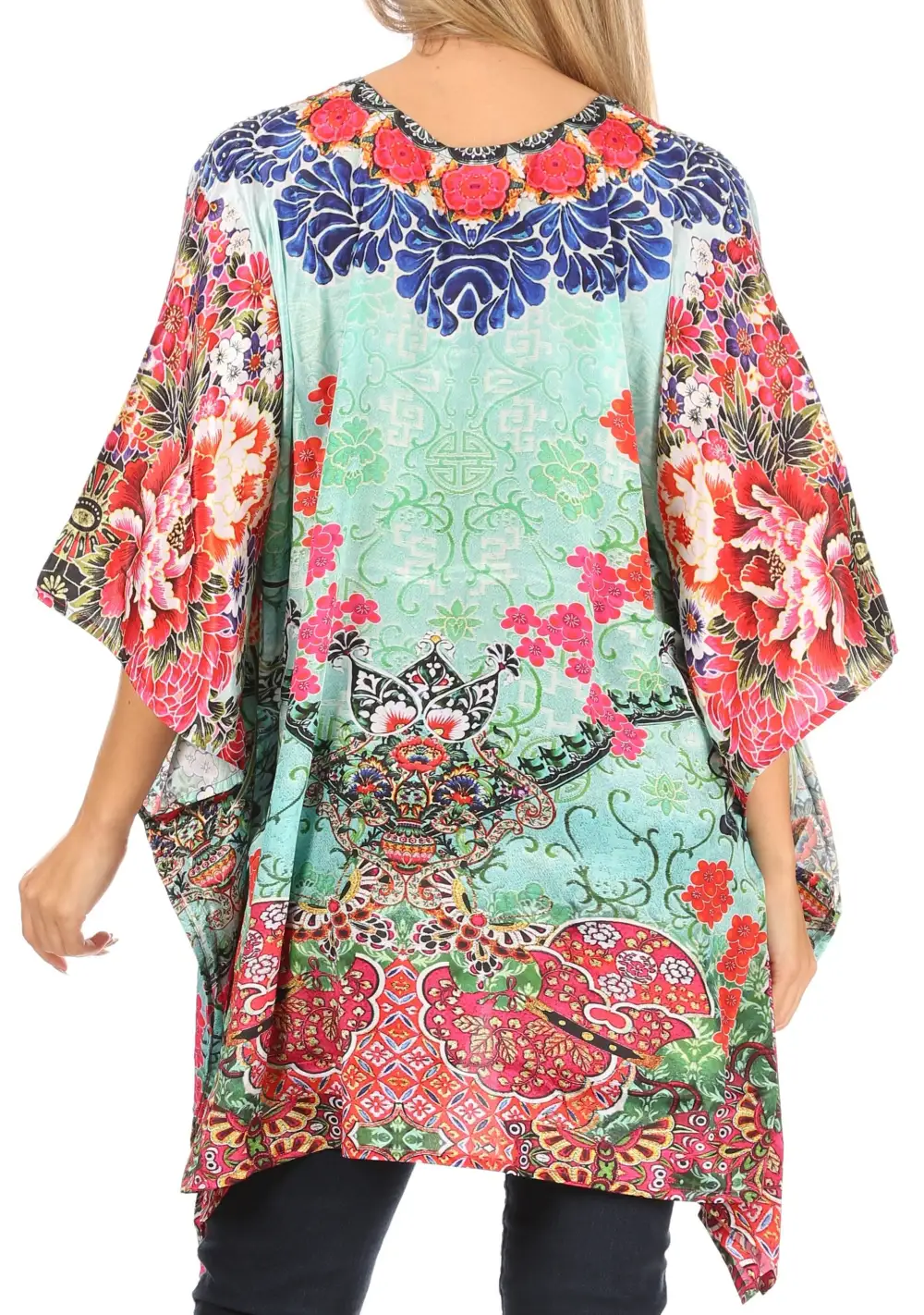 Women's Caftan Poncho Cover up V neck Top Lace up With Rhinestone
