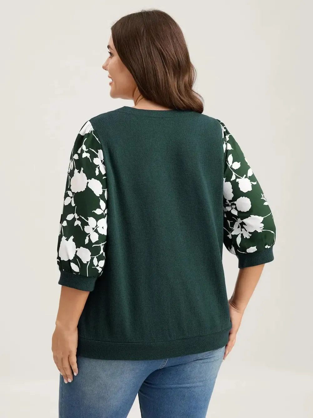 Textured Floral Puffy Sleeve Sweatshirt