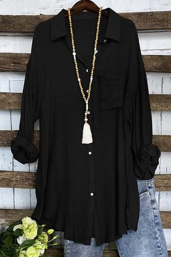 Solid Button Up Linen Tunic Top