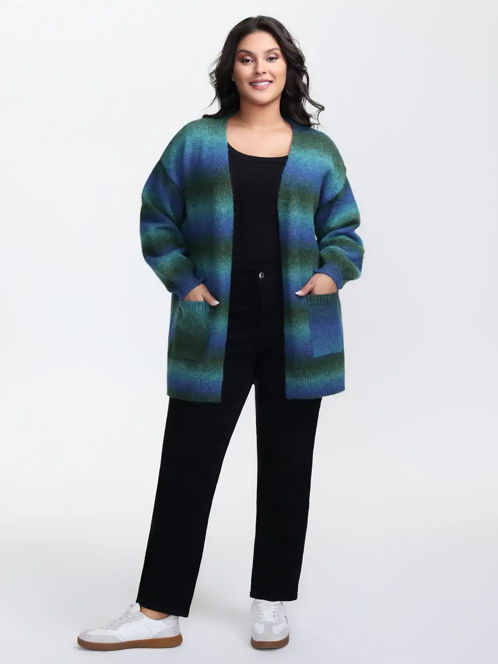 Heather Pockets Open-Front Knit Cardigan