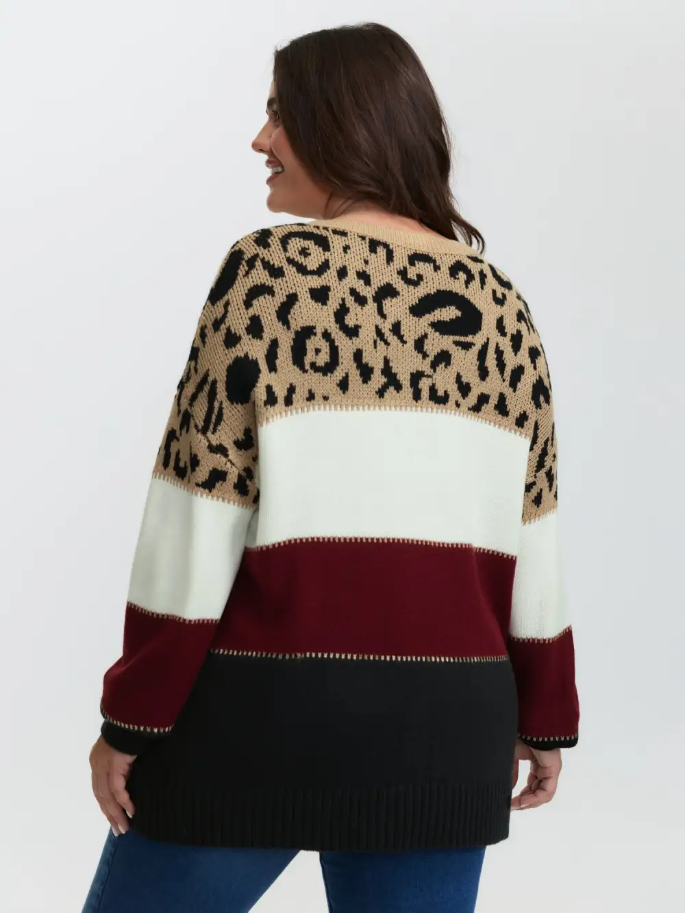 Leopard Print Colorblock Pullover