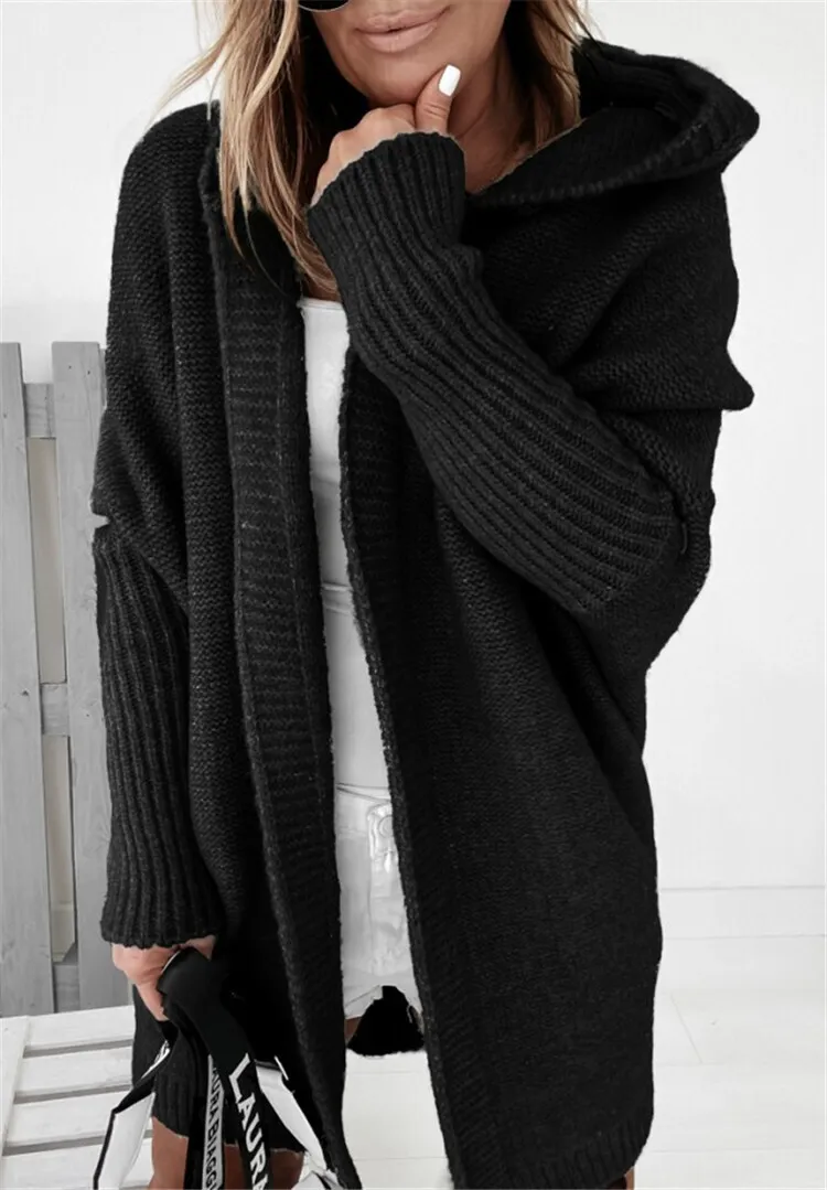 Hooded Sweater Bat-Shaped Soft Loose Back Patchwork Sweater